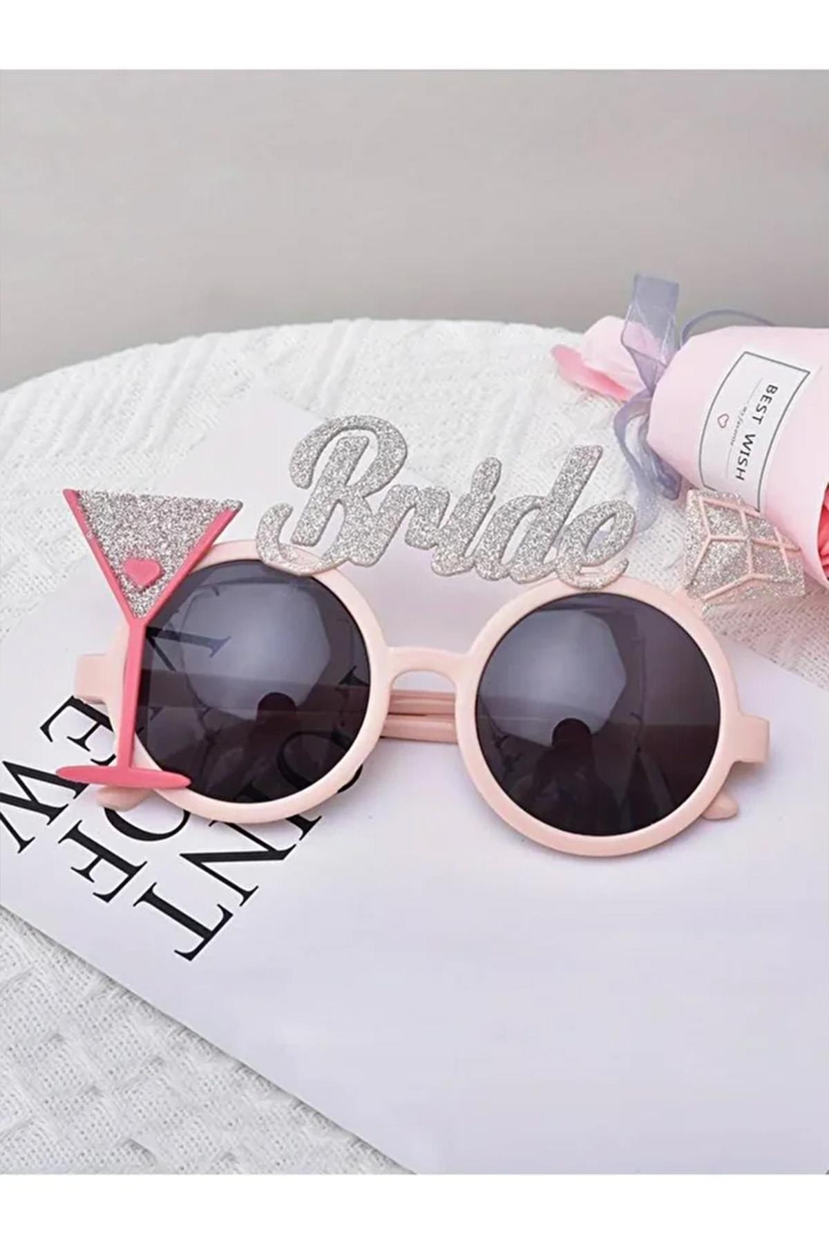 Kadeh Figürlü Parti Gözlüğü Bride To Be Yazılı Bekarlığa Veda Partisi Gözlük Pembe