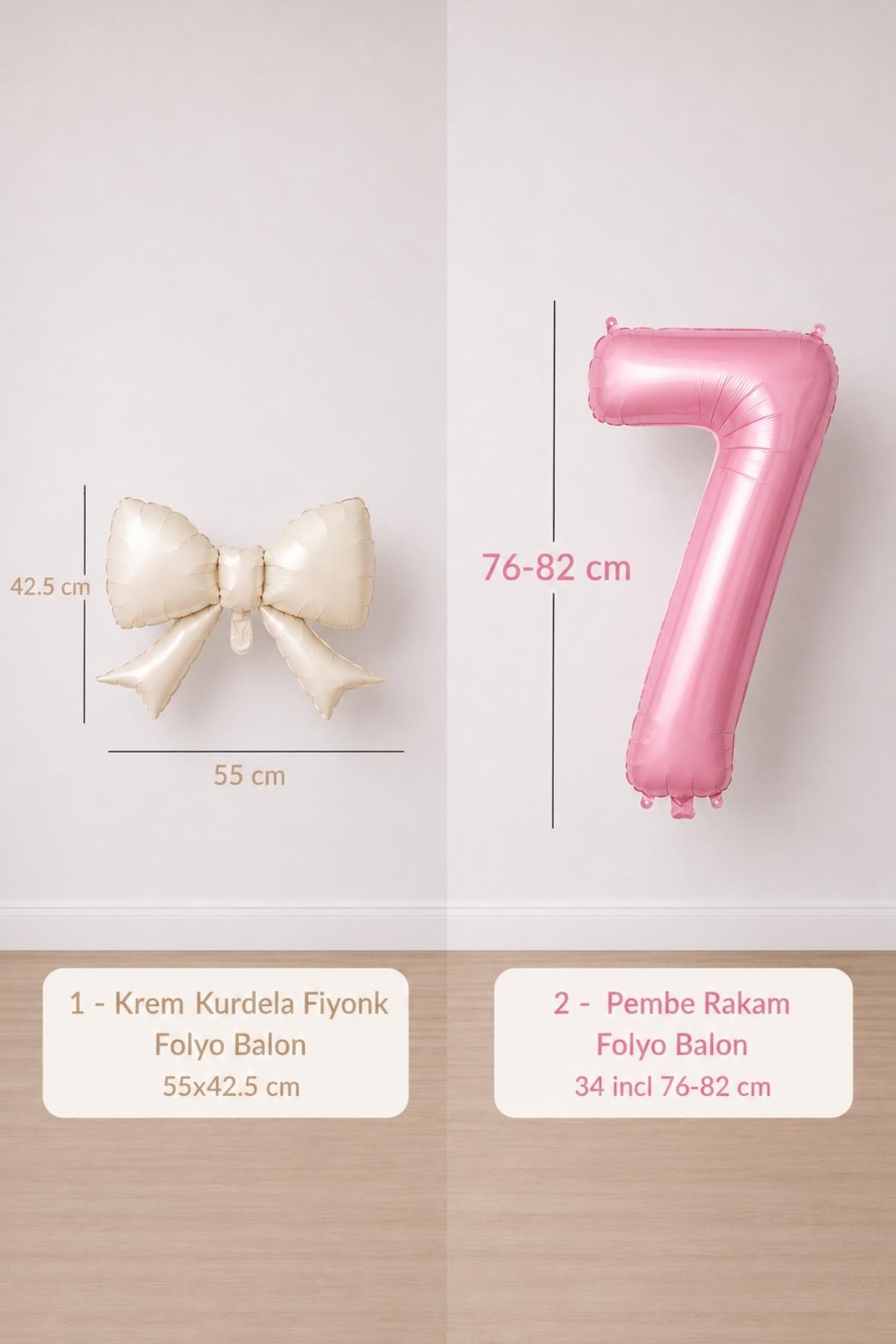 Krem Fiyonk & Pembe 7 Rakam Folyo Balon Seti