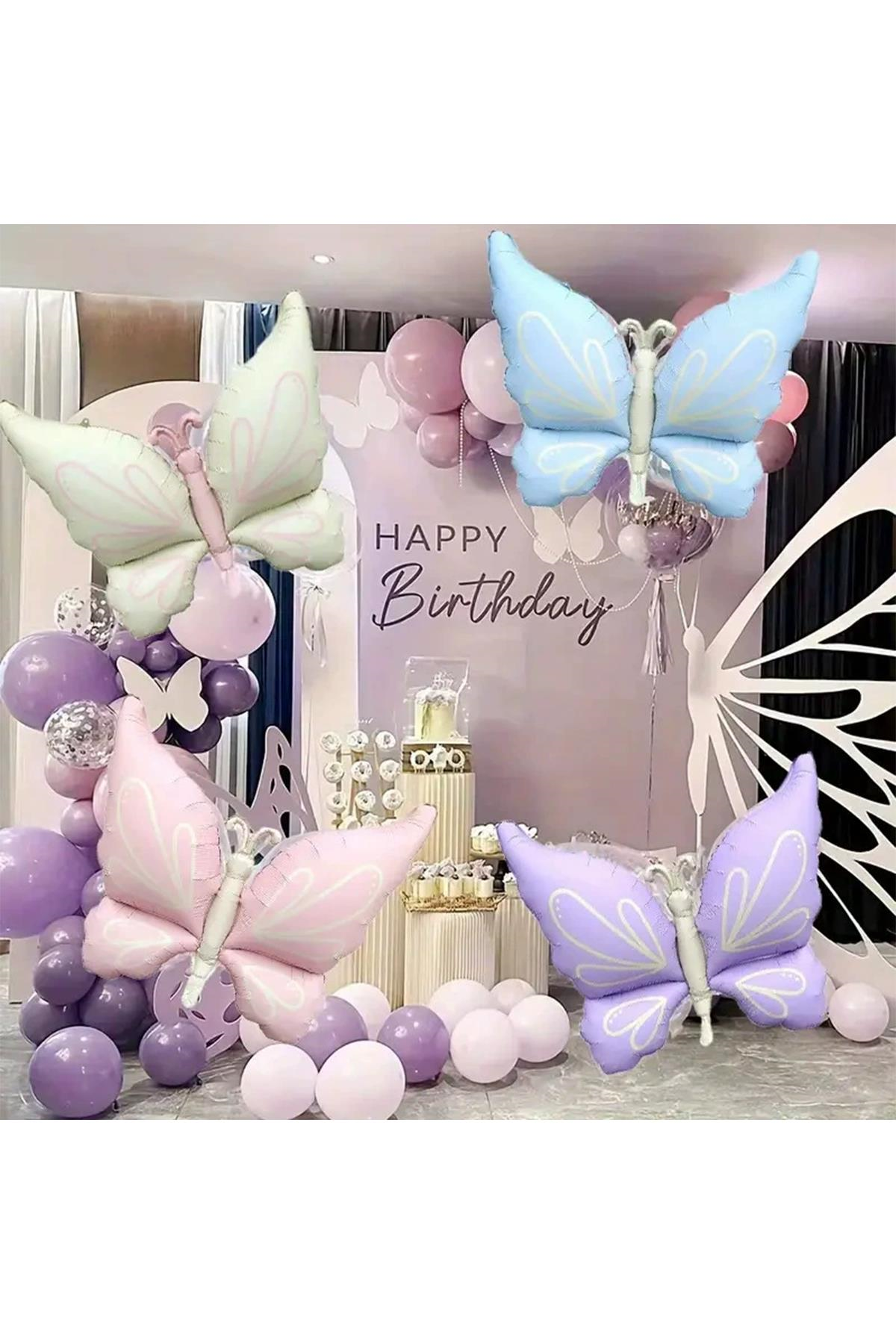 Mat Pastel Mavi Kelebek Folyo Balon Büyük Boy