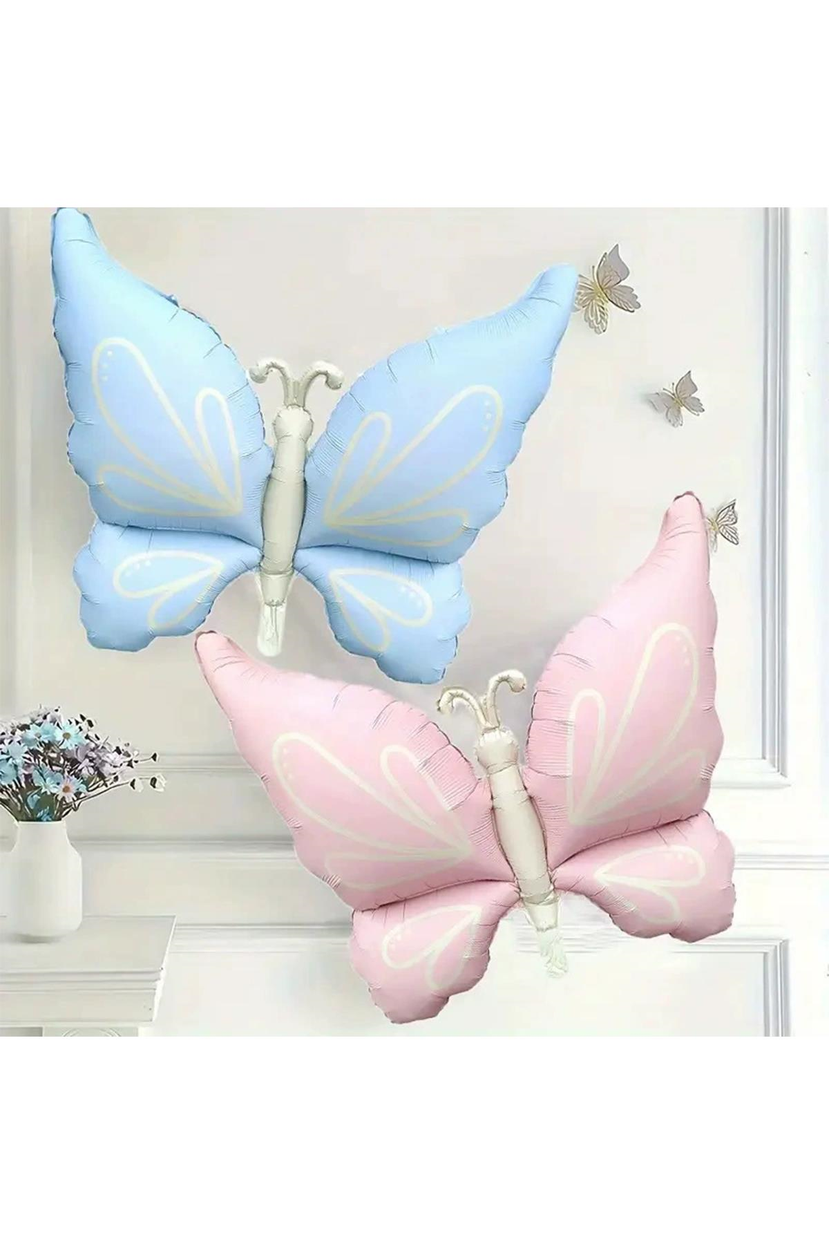 Mat Pastel Mavi Kelebek Folyo Balon Büyük Boy