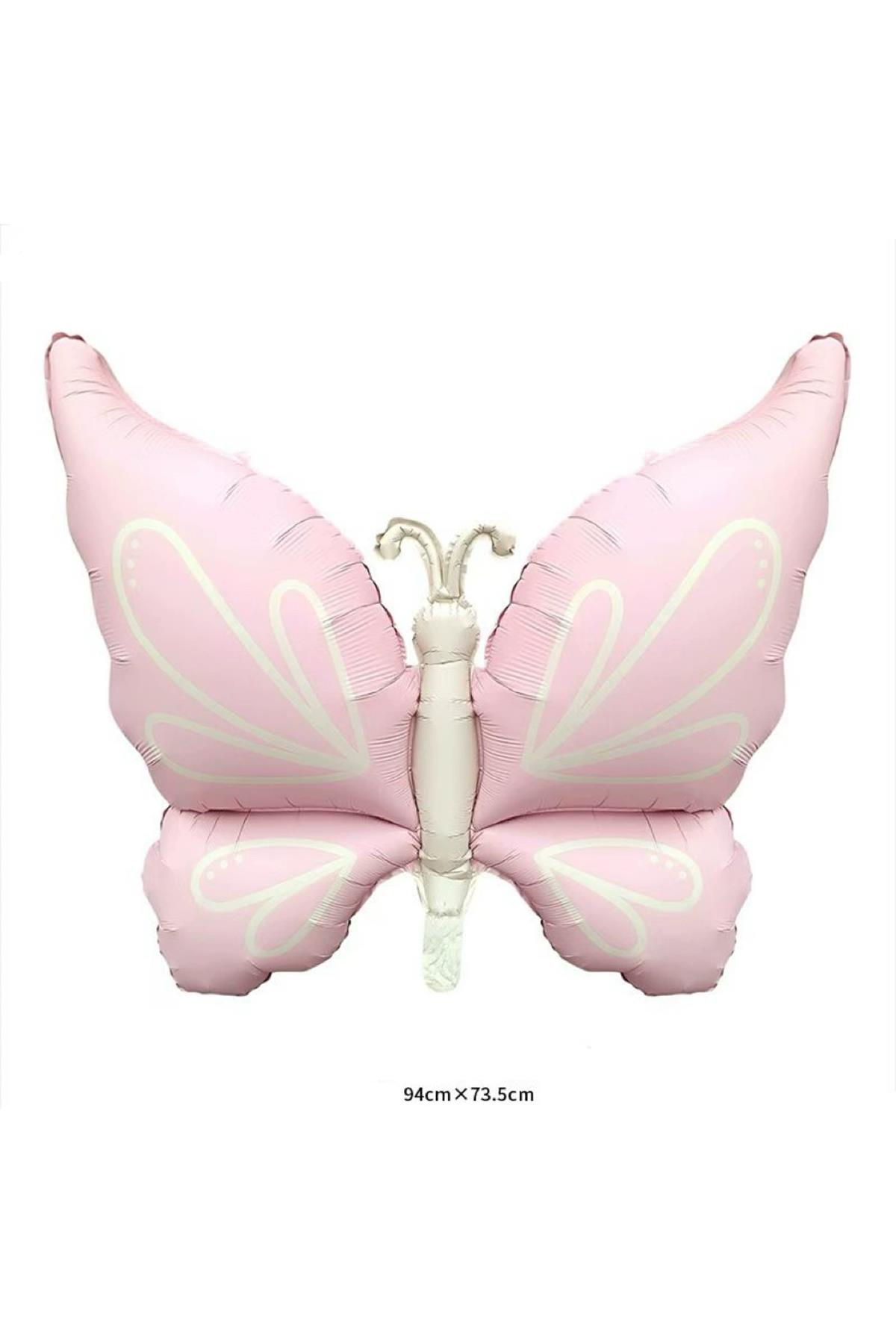 Mat Pastel Pembe Kelebek Folyo Balon  Büyük Boy