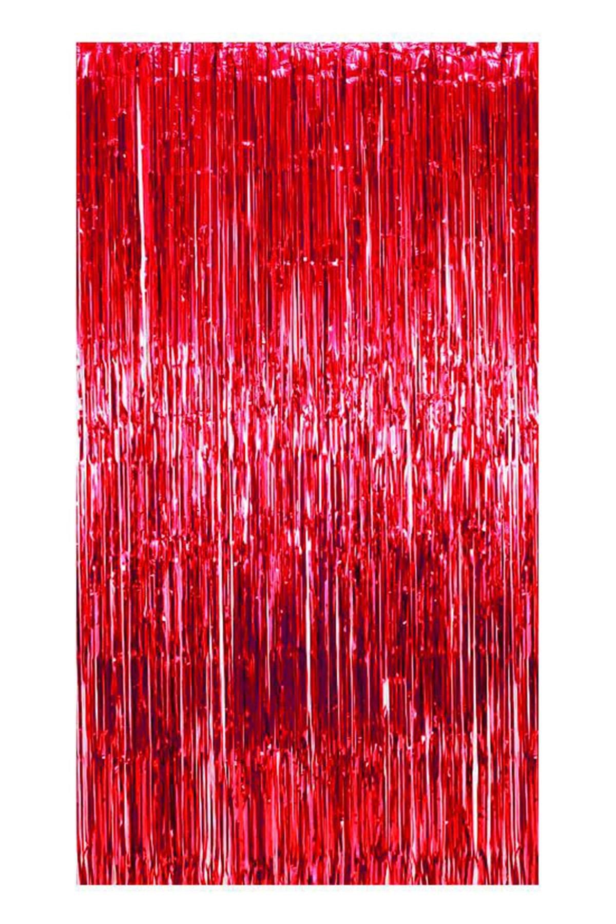Metalize Arka Fon Kapı Perdesi Kırmızı 100x200 cm
