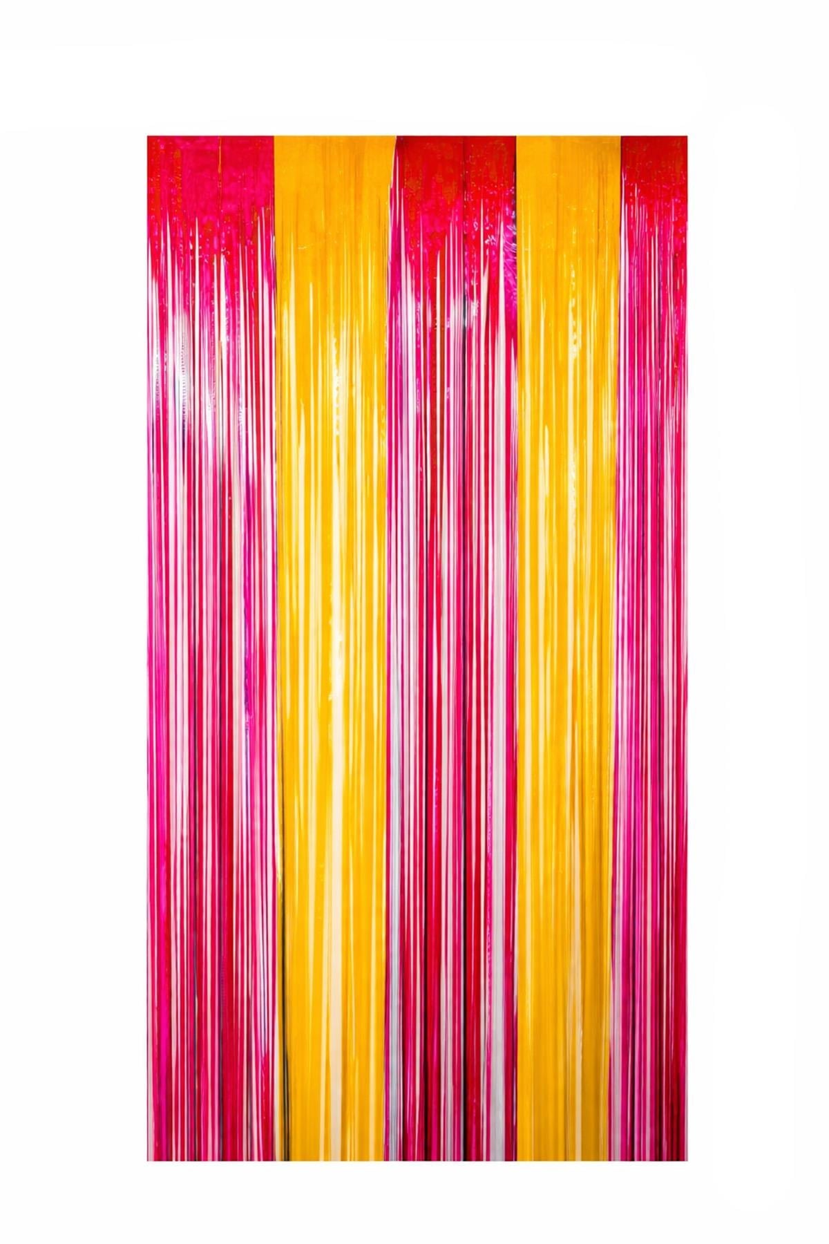 Metalize Arka Fon Kapı Perdesi Sarı Kırmızı 100x200 cm