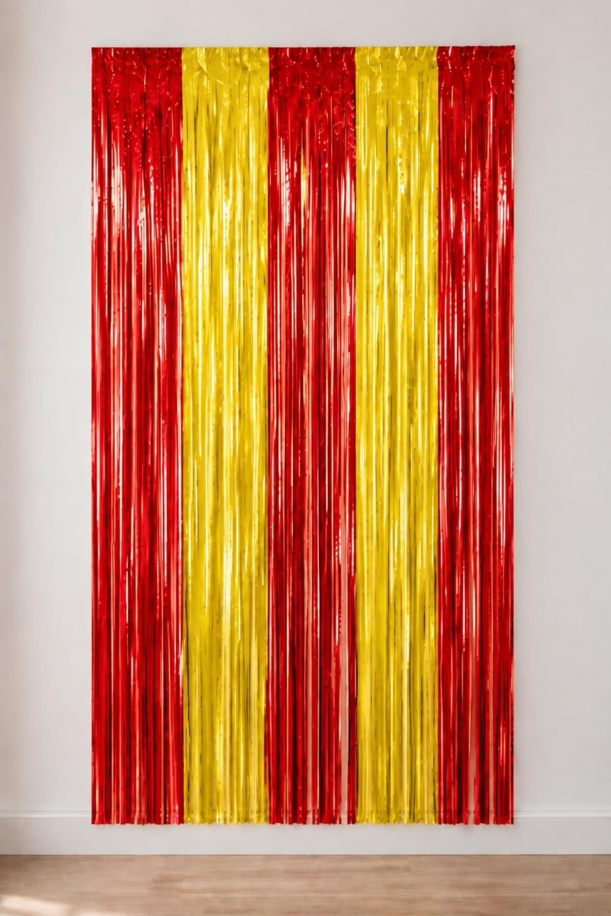 Metalize Arka Fon Kapı Perdesi Sarı Kırmızı 100x200 cm