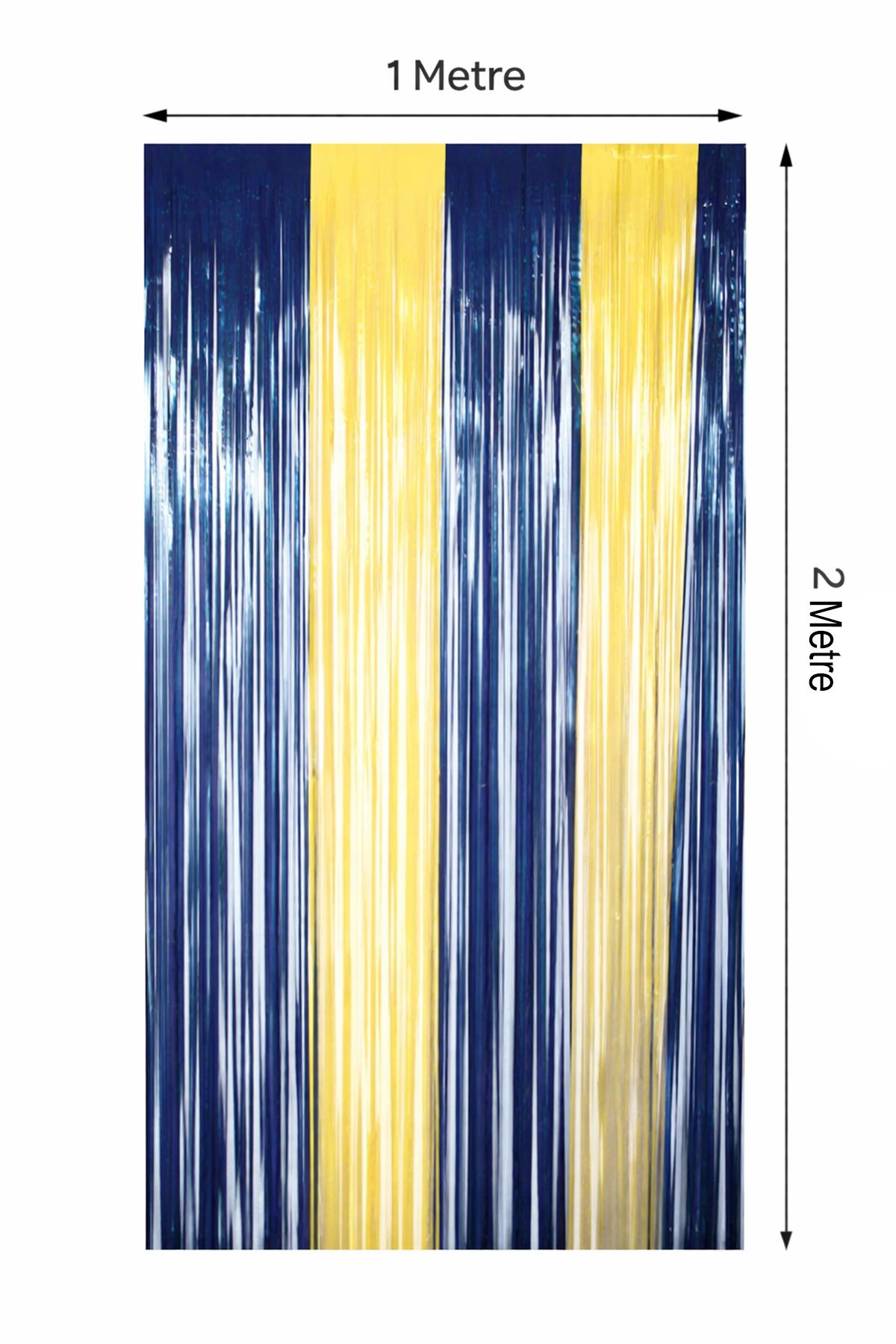 Metalize Arka Fon Kapı Perdesi Sarı Lacivert 100x200 cm