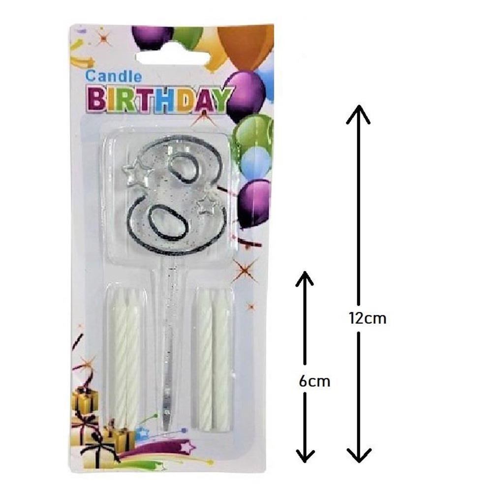 Mika Şeffaf 8 Rakam Gümüş Mum Set