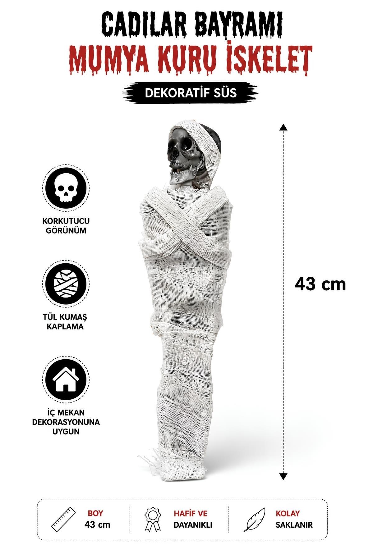 Mumya Kuru İskelet Dekor 43 Cm Halloween Cadılar Bayramı Parti Malzemesi