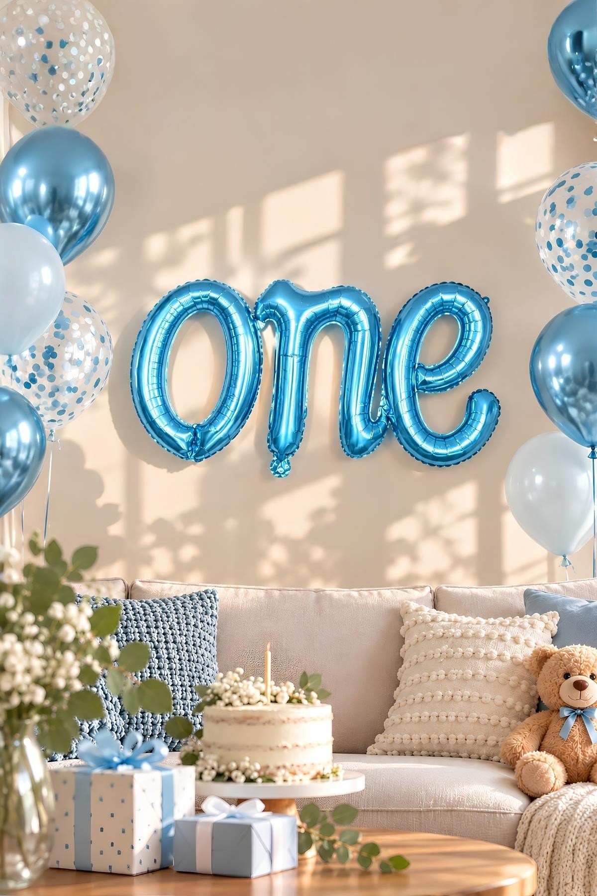 One Mavi Folyo Balon - Bebek Çocuk Parti Kutlama Seti 