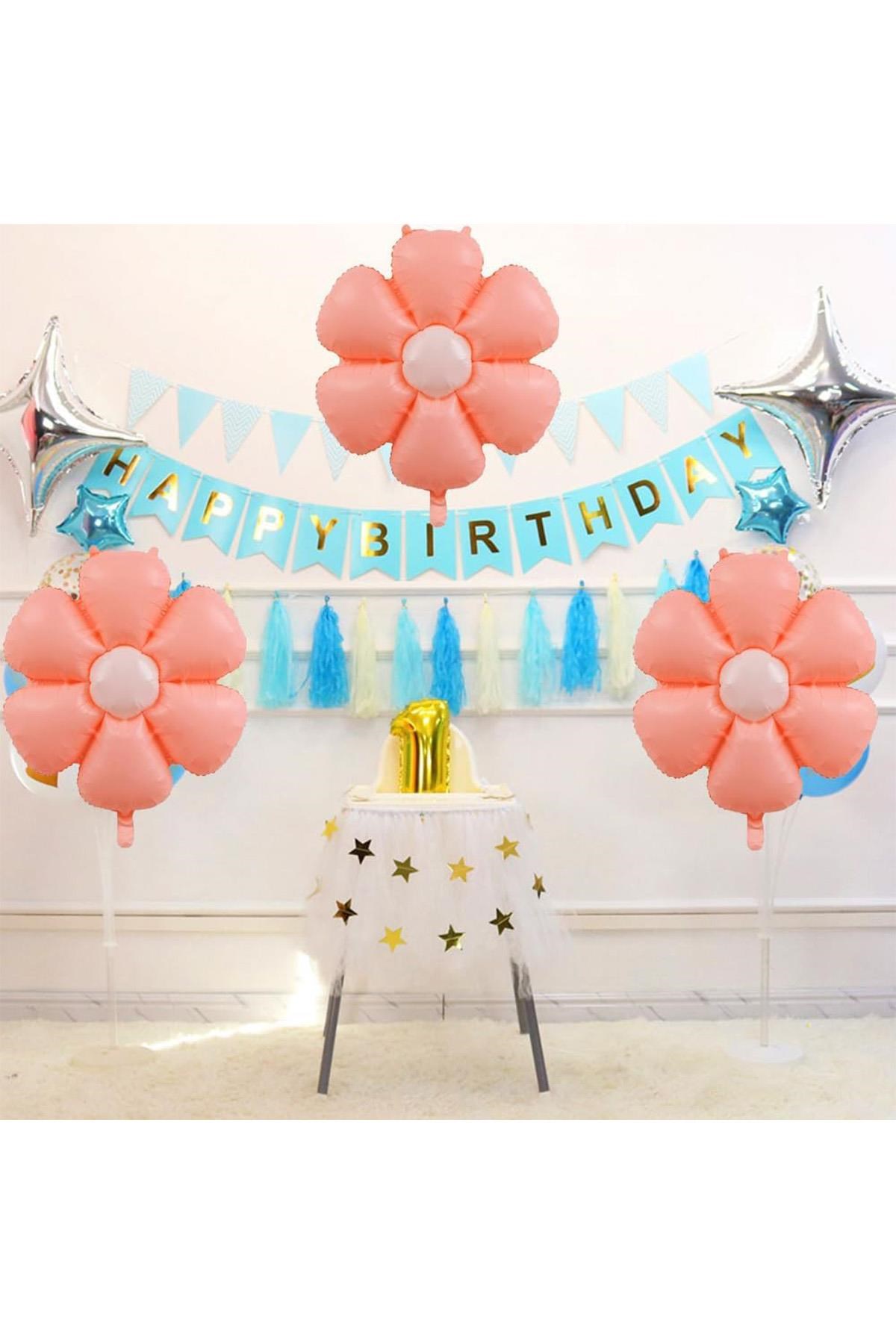 Papatya Folyo Balon 77x66 cm Makaron Somon Parti Kutlama Seti