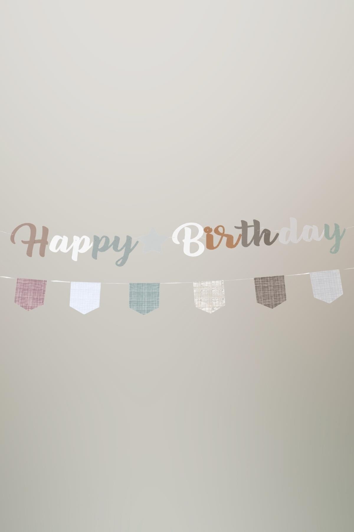 Pastel Bohem Happy Birthday Banner Seti – Ekose Flama Süslü Doğum Günü Dekorasyonu