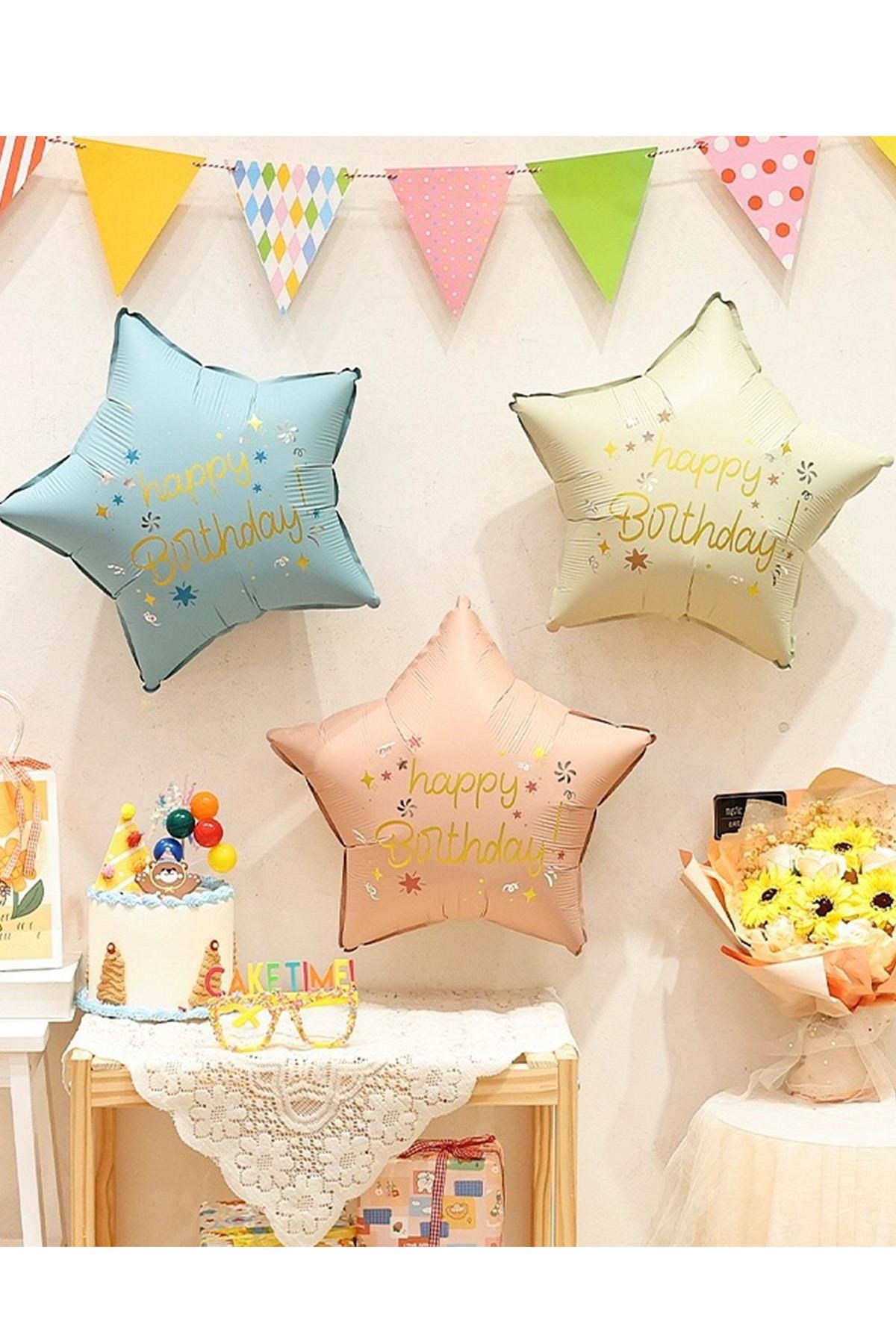 Pembe Happy Birthday Yıldız Folyo Balon 45 cm 