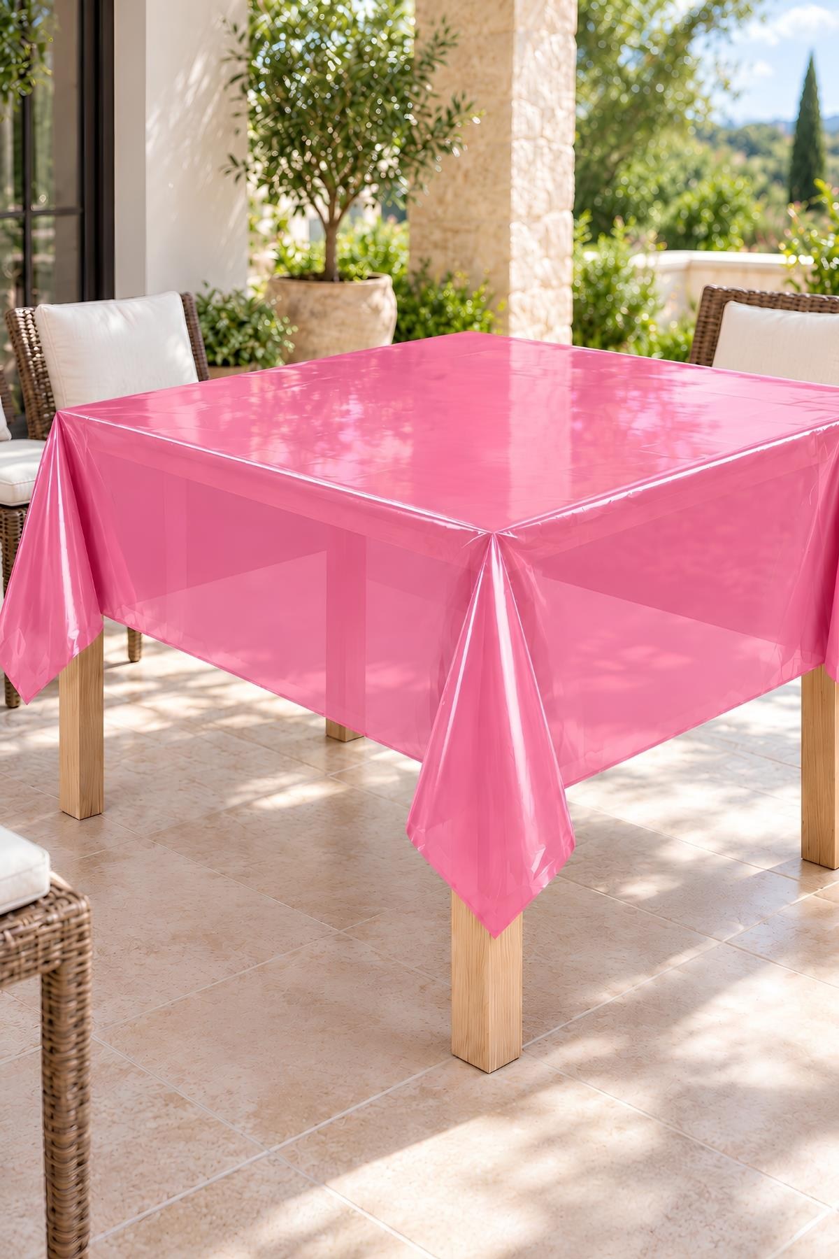 Pembe Renk Kullan At 120x180 Cm Doğum Günü Partisi Için Düz Tek Kullanımlık Plastik Masa Örtüsü