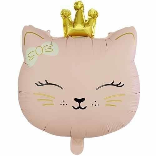 Prenses Taçlı Kedi Tasarımlı Pembe Folyo Balon