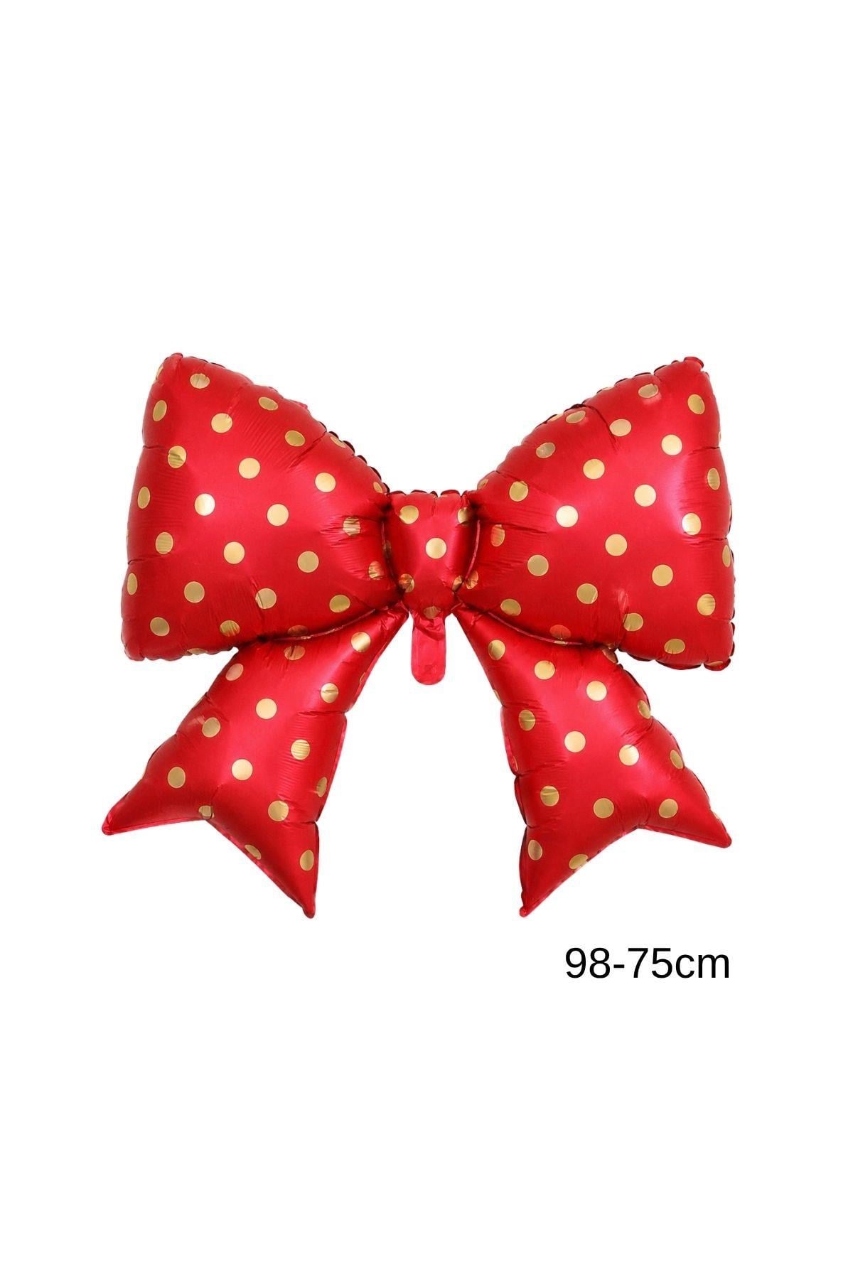 Puantiyeli Kırmızı Kurdele Fiyonk Folyo Balon 98-75 Cm