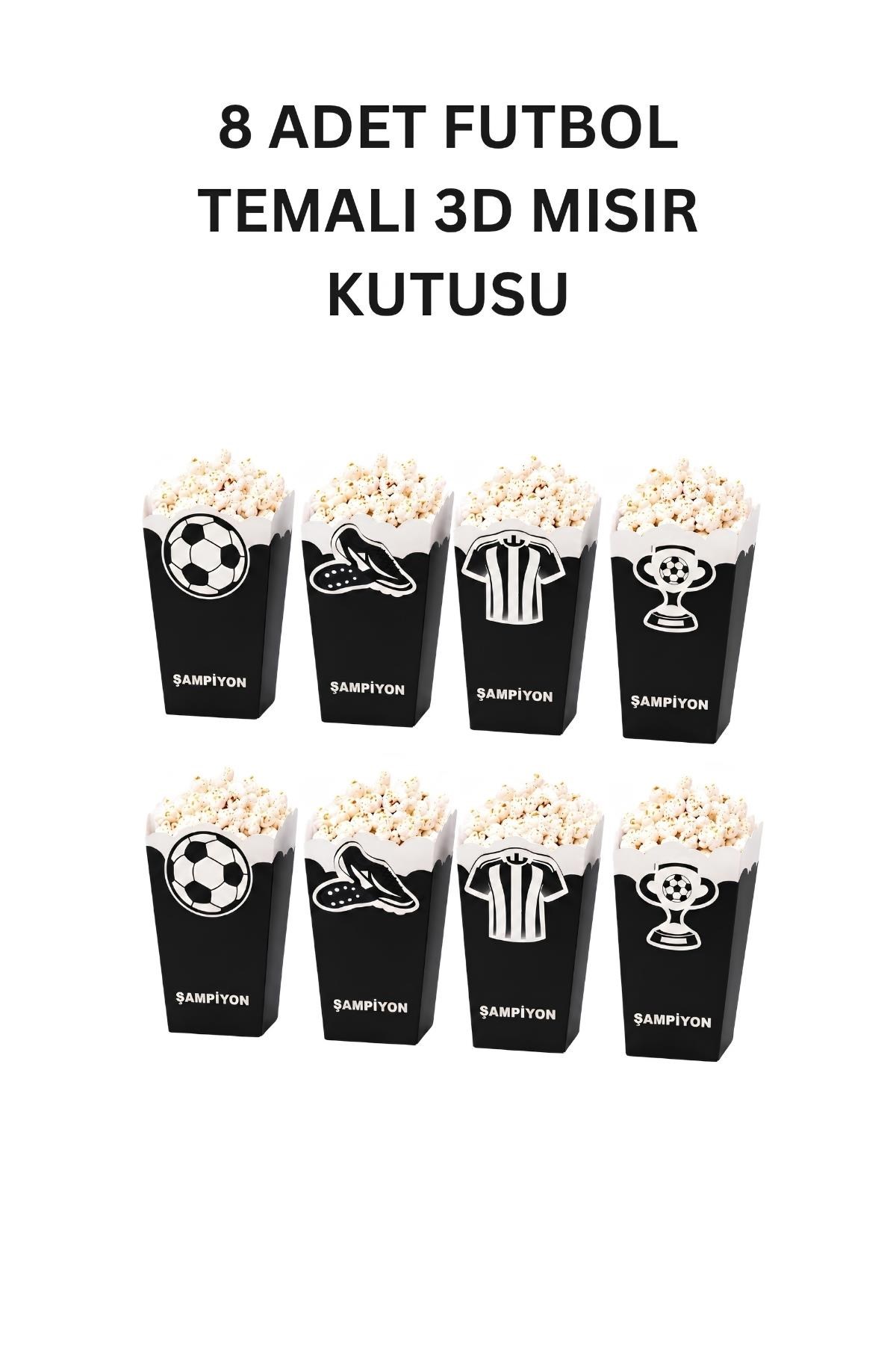 Siyah Beyaz Futbol Temalı 3D Mısır Kutusu 8 Adet