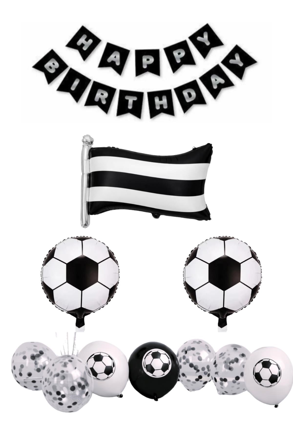 Siyah Beyaz Futbol Temalı 6 Yaş Doğum Günü Balon Seti