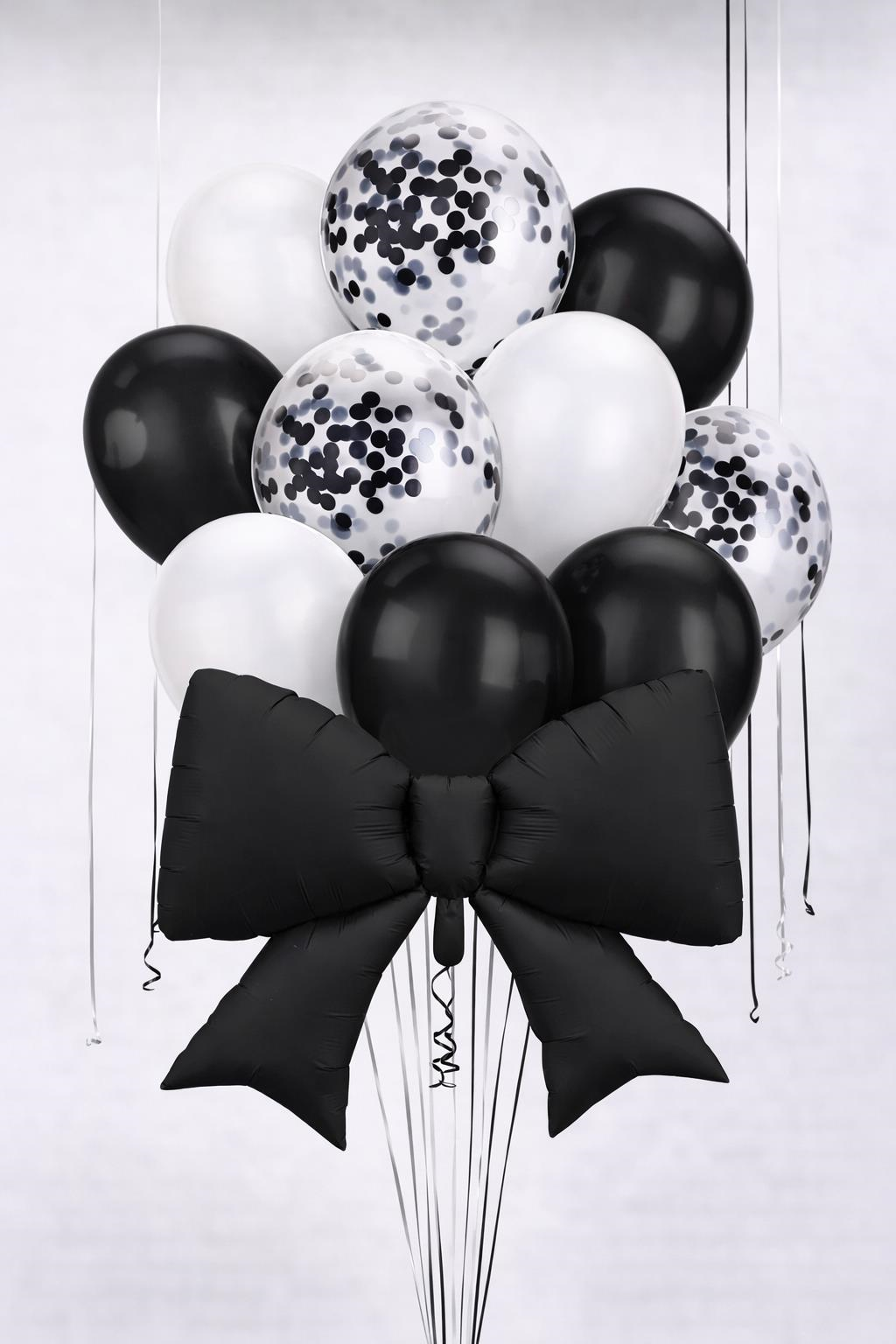 Siyah Fiyonk Folyo Balon Seti – Siyah & Beyaz Konfetili