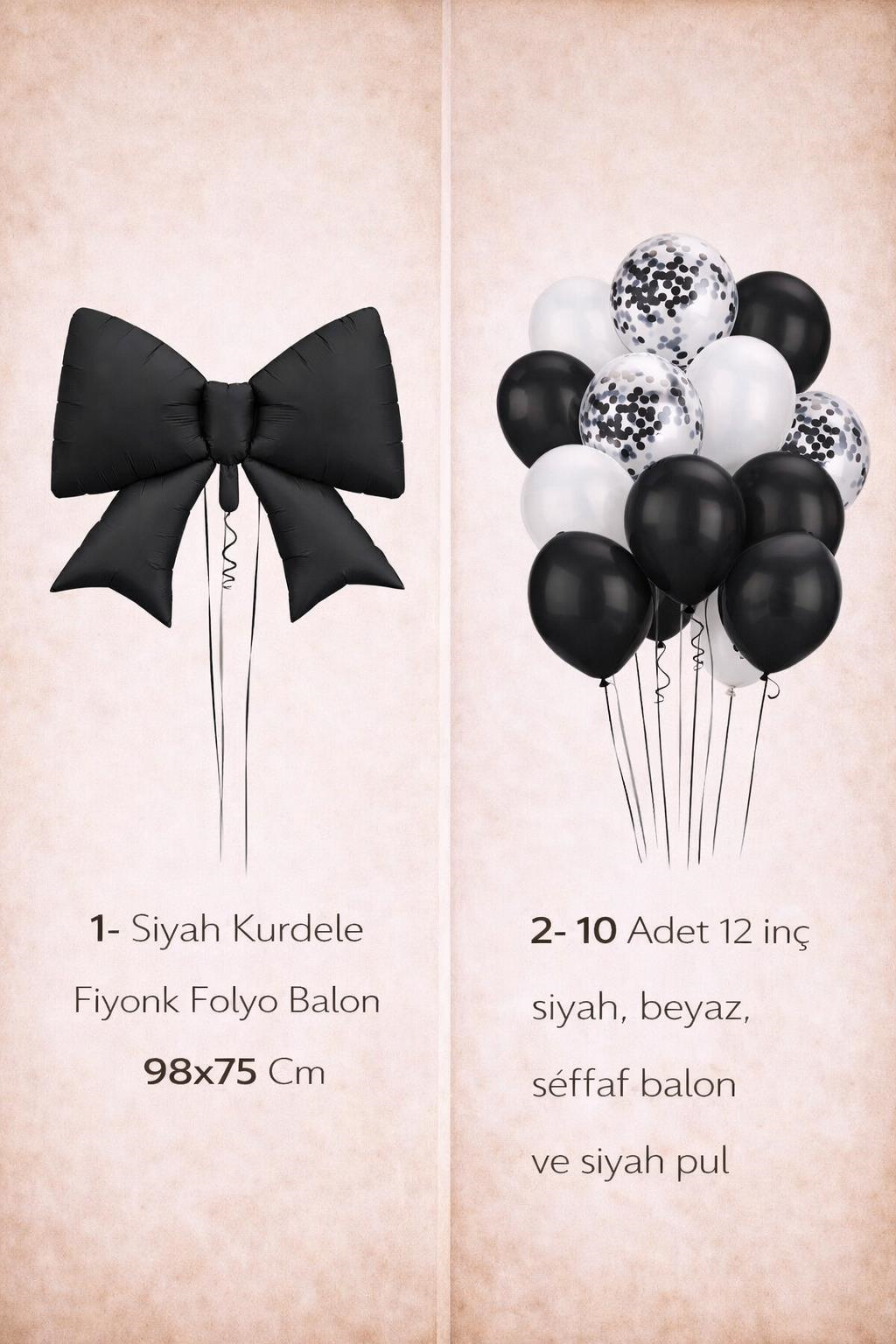 Siyah Fiyonk Folyo Balon Seti – Siyah & Beyaz Konfetili