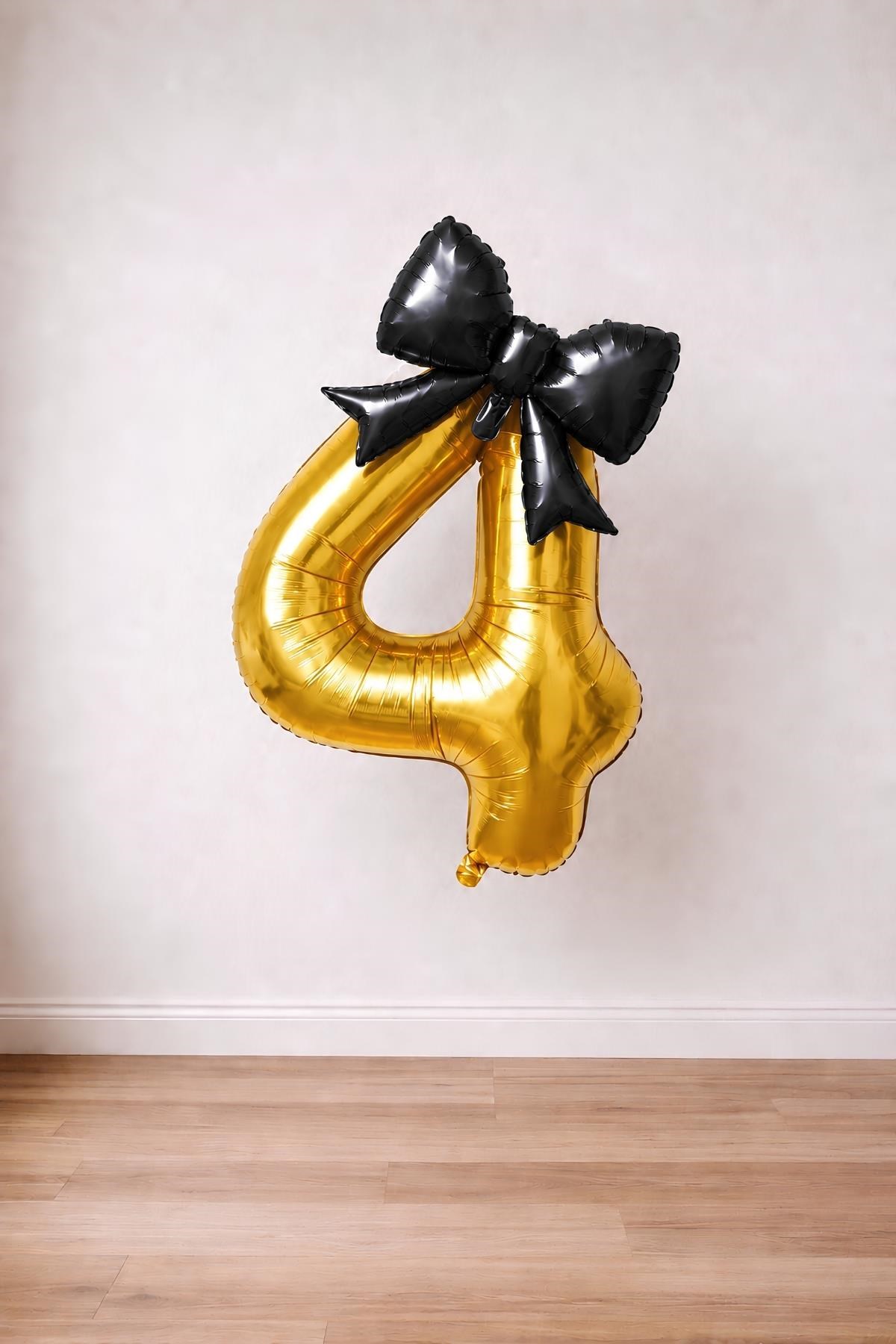 Siyah Fiyonk & Gold 4 Rakam Folyo Balon Seti