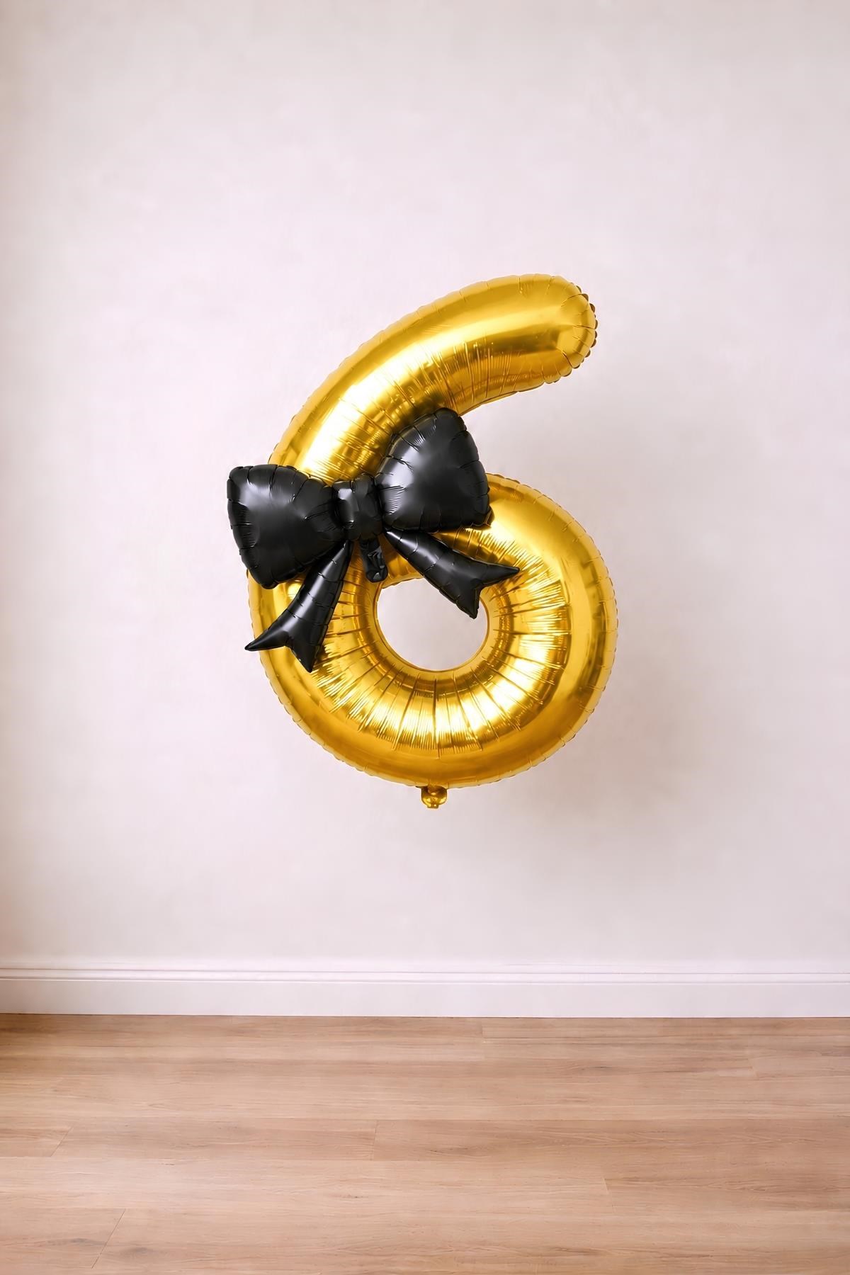 Siyah Fiyonk & Gold 6 Rakam Folyo Balon Seti