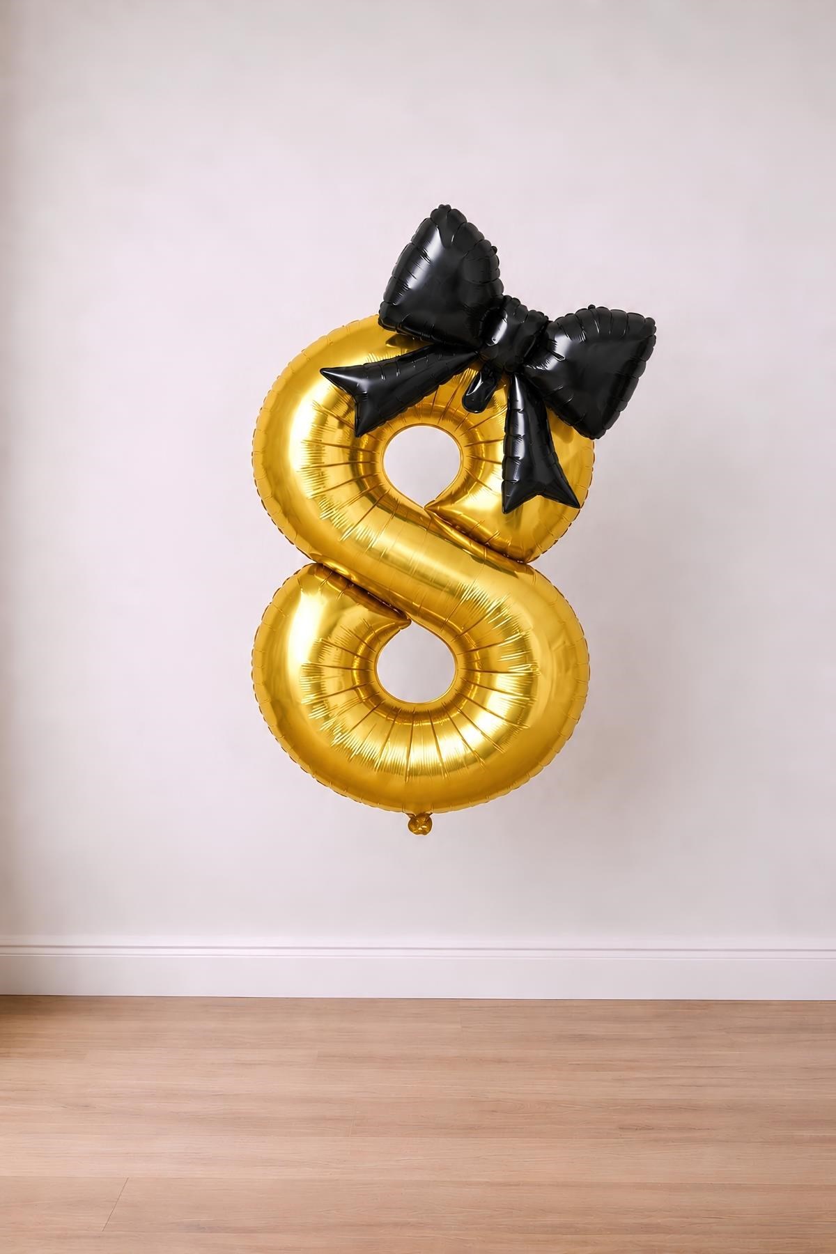 Siyah Fiyonk & Gold 8 Rakam Folyo Balon Seti