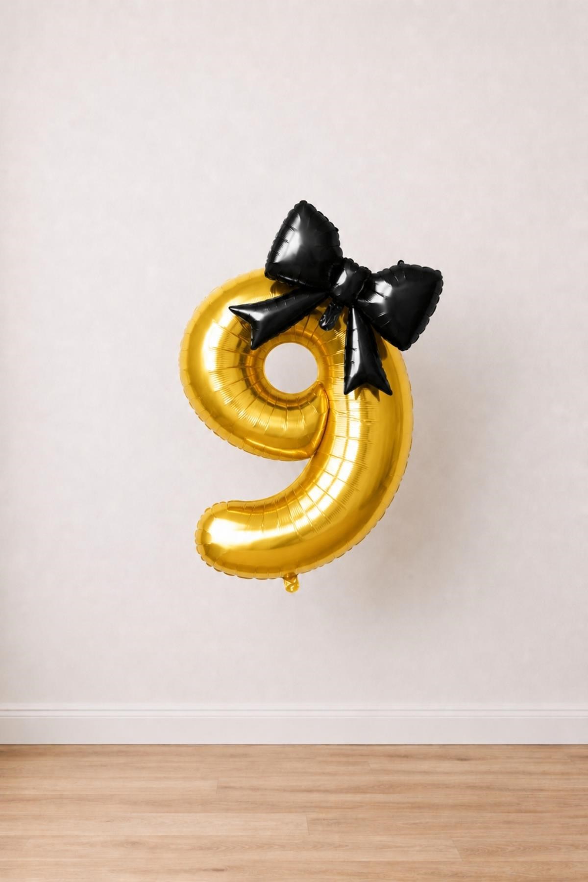 Siyah Fiyonk & Gold 9 Rakam Folyo Balon Seti