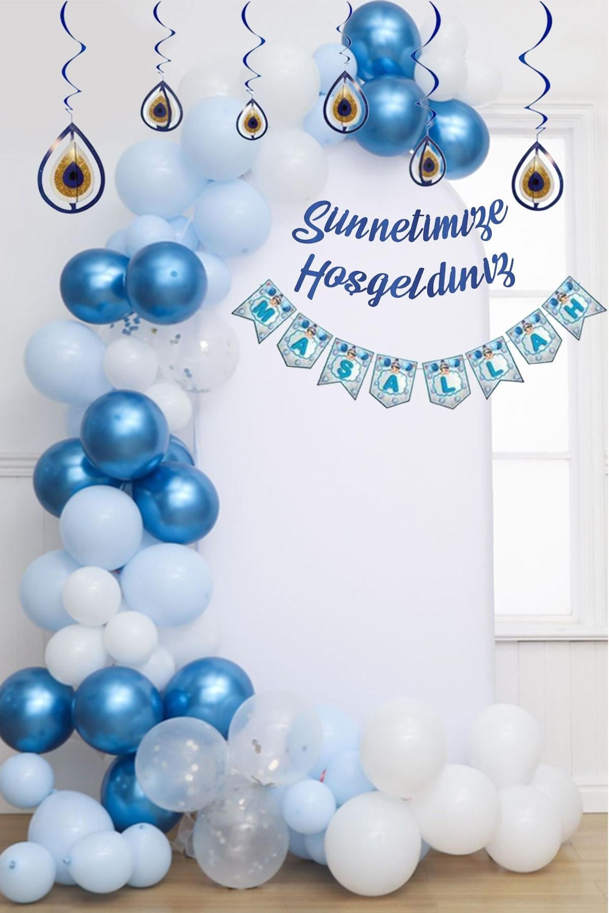 Sünnetimize Hoşgeldiniz  Banner, Maşallah Banner, Nazar Boncuğu Tavan Süs ve  Balon Zincir Set