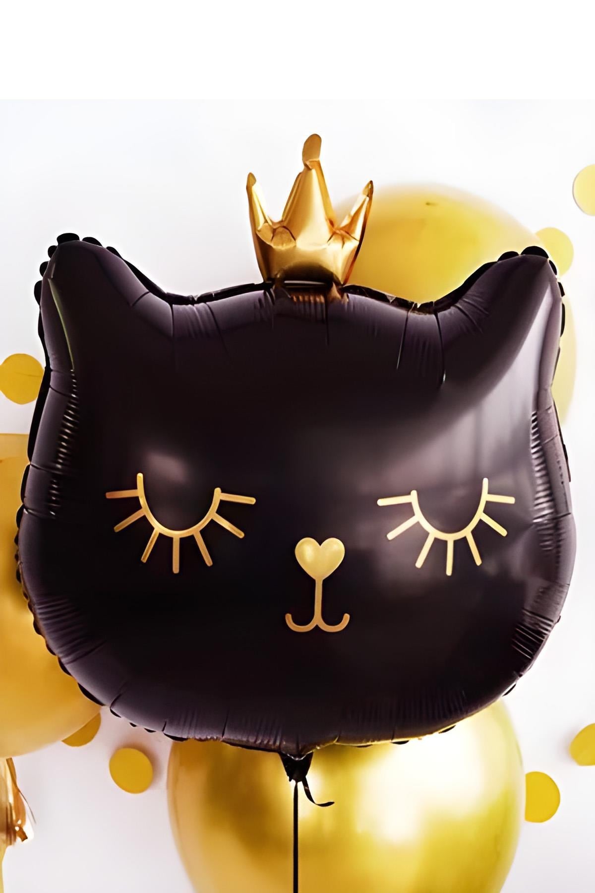 Taçlı Siyah Kedi Folyo Balon 1 Adet 76x 64.5 Cm