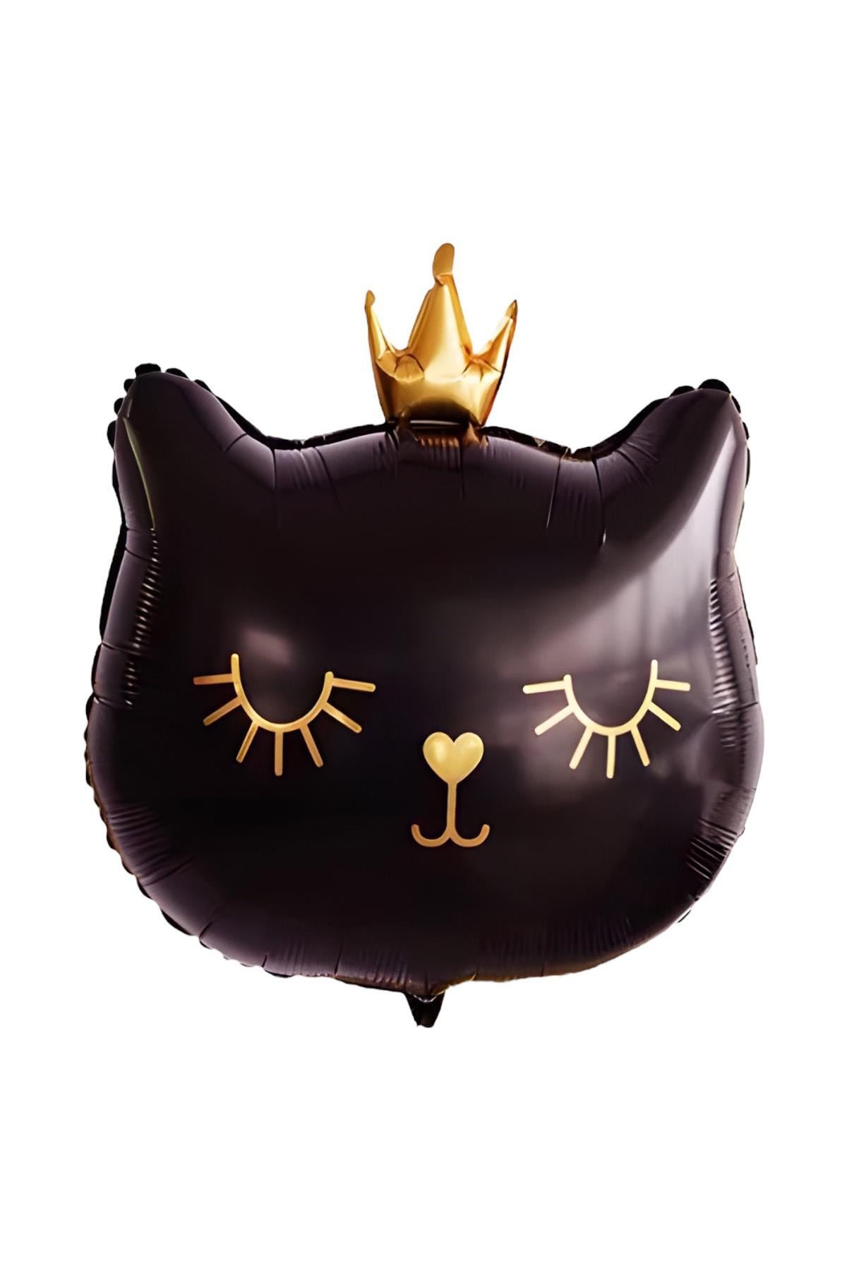 Taçlı Siyah Kedi Folyo Balon 1 Adet 76x 64.5 Cm