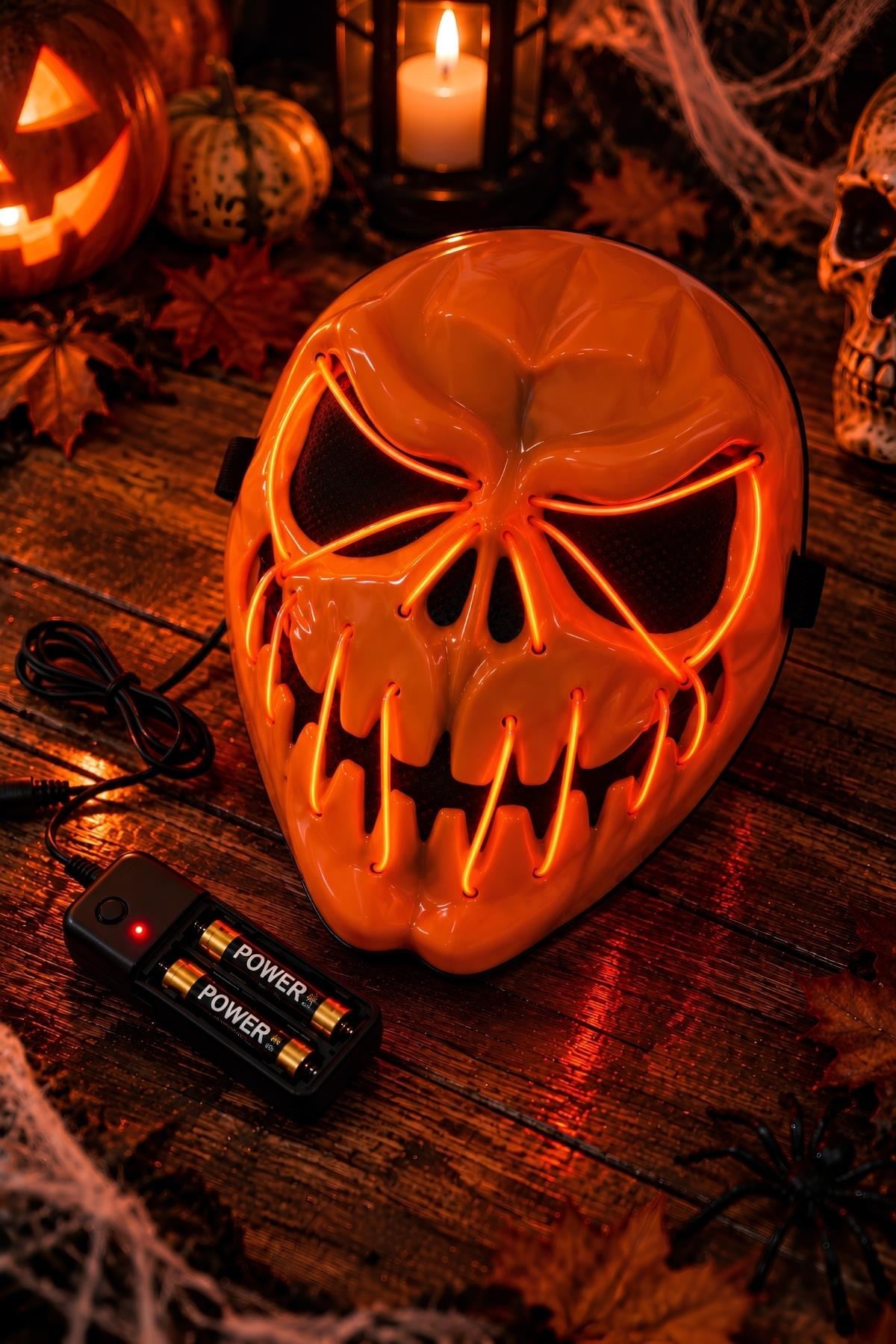 Turuncu Neon Işıklı Korku Maskesi – Cadılar Bayramı Halloween Maskesi