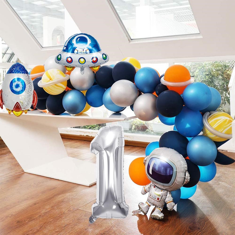 Uzay Temalı Doğum Günü Seti 1 Yaş; 4 Adet Folyo, 60 Lateks Balon, Banner, Balon Zinciri, Balon Bandı