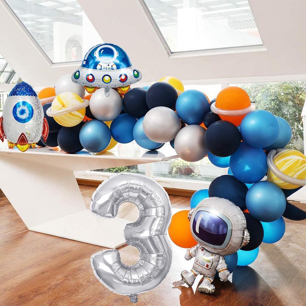 Uzay Temalı Doğum Günü Seti 3 Yaş; 4 Adet Folyo, 60 Lateks Balon, Banner, Balon Zinciri, Balon Bandı