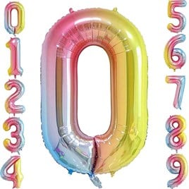 0 Sıfır Rakam Gökkuşağı Folyo Balon 34