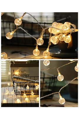 1.5 Metre Kristalize Top Led Işık  Hoşgeldin Ramazan Bayramı Dekorasyonu 10 Ledli Günışığı Pilli Süs