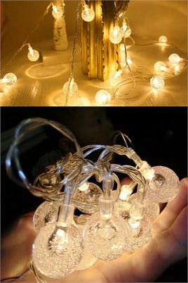 1.5 Metre Kristalize Top Led Işık  Hoşgeldin Ramazan Bayramı Dekorasyonu 10 Ledli Günışığı Pilli Süs