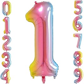 1 Bir Rakam Gökkuşağı Folyo Balon 34