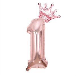 1 Rose Gold Rakam ve Kral Tacı Folyo Balon Doğum Günü Parti Kutlama Seti