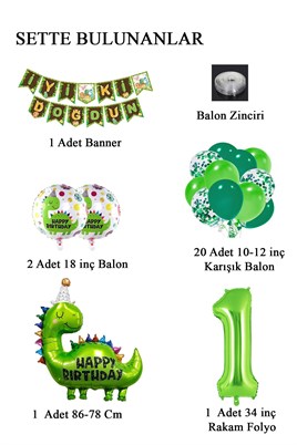 1 Yaş Dinazor Temalı Doğum Günü Seti