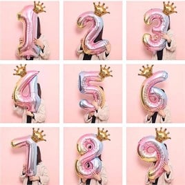 1 Yaş Gökkuşağı Rakam ve Kral Tacı Folyo Balon Doğum Günü Parti Kutlama Seti