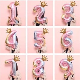 1 Yaş Gökkuşağı Rakam ve Kral Tacı Folyo Balon Doğum Günü Parti Kutlama Seti