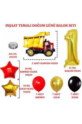 1 Yaş İnşaat Temalı Doğum Günü Parti Kutlama Seti