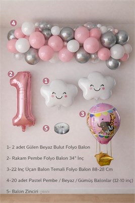 1 Yaş Pembe Bulut Perisi Doğum Günü Konsept Seti