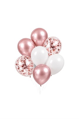 10-12 İnç Beyaz Rose Gold ve Konfetili Karışık Balon 10 Adet