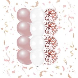 10-12 İnç Beyaz Rose Gold ve Konfetili Karışık Balon 10 Adet