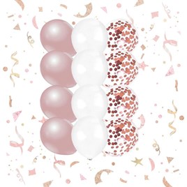 10-12 İnç Beyaz Rose Gold ve Konfetili Karışık Balon 10 Adet