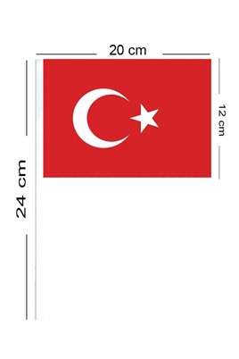 10 Adet Çubuklu Kağıt Türk Bayrağı Çıtalı Sopalı Saplı Ay Yıldız Baskılı Bayrak 20x12 Cm 