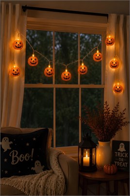 10'lu Balkabağı LED Işık Halloween Cadılar Bayramı Tavan ve Dekor Süsü