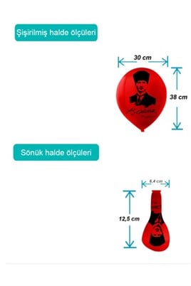 12 Inç 30 Cm Atatürk Baskılı Balon Milli Bayram Süsü 10 Adet