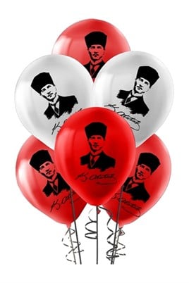 12 Inç 30 Cm Atatürk Baskılı Balon Milli Bayram Süsü 10 Adet