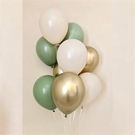 12 İnç Küf Yeşili Krom Gold ve Deniz Kumu 10 Adet Balon